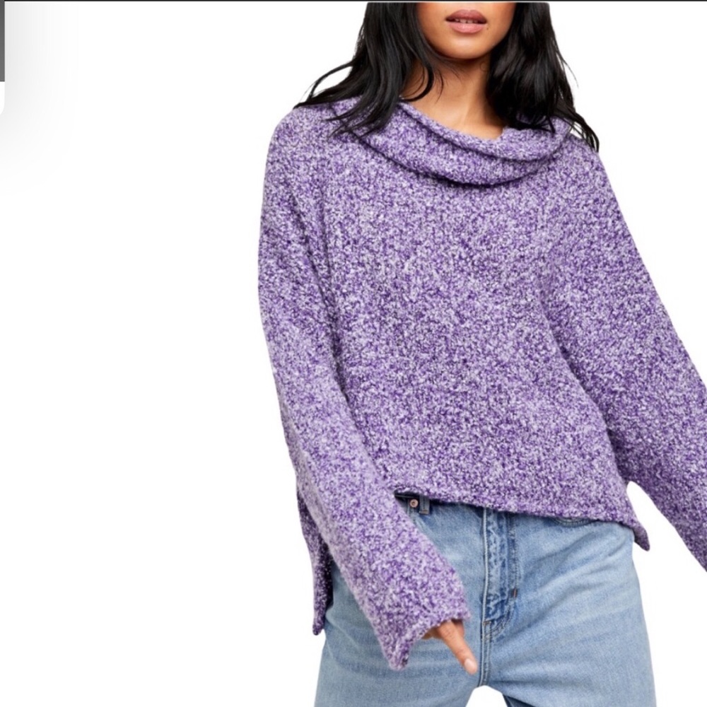 Free People BFF Sweater Cowl Neck Grape Hyacinth Purple Oversized Chenille